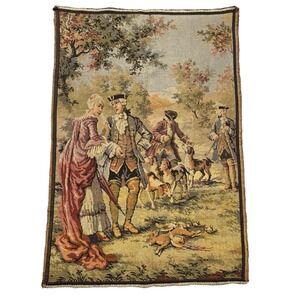 Antique Style European Hunting Scene Tapestry Wall Art Hanging Dogs Pastoral